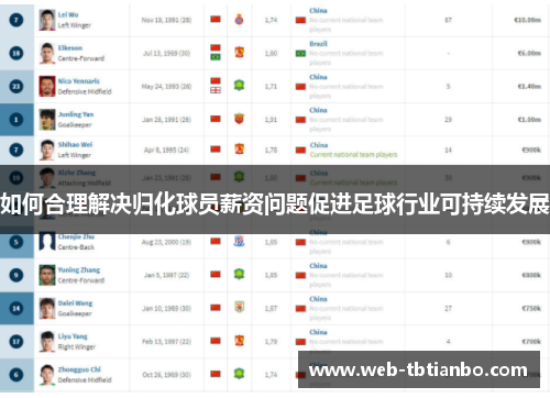 如何合理解决归化球员薪资问题促进足球行业可持续发展