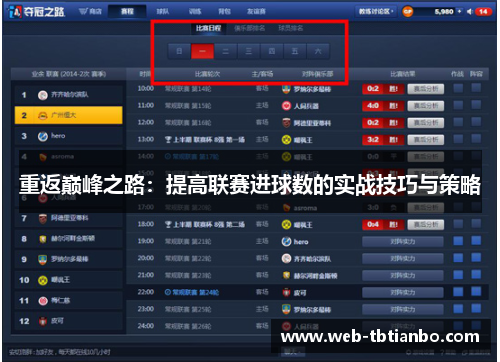 重返巅峰之路：提高联赛进球数的实战技巧与策略